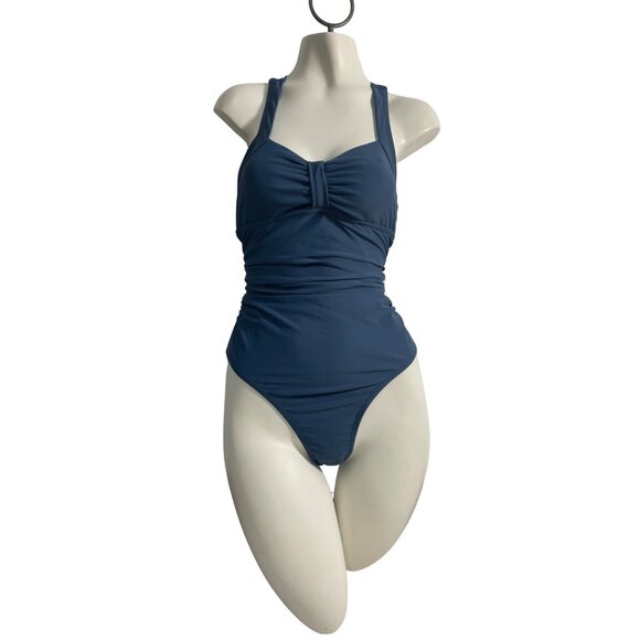 Cupshe Womens Blue One-Piece Swimsuit With Knot Detail Design Sz M- New - Picture 1 of 9